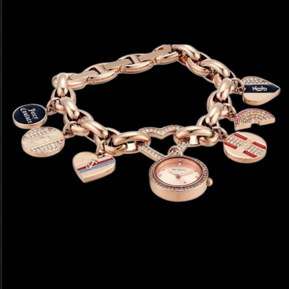 Juicy Couture Black Label Rose Gold Charm Bracelet Watch